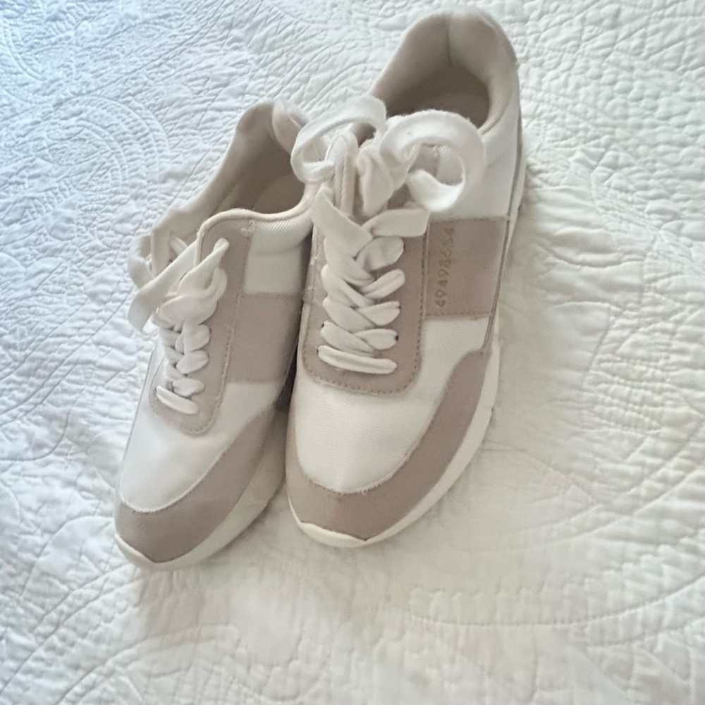 Steve Madden Tan and White Sneakers with Suede Texture